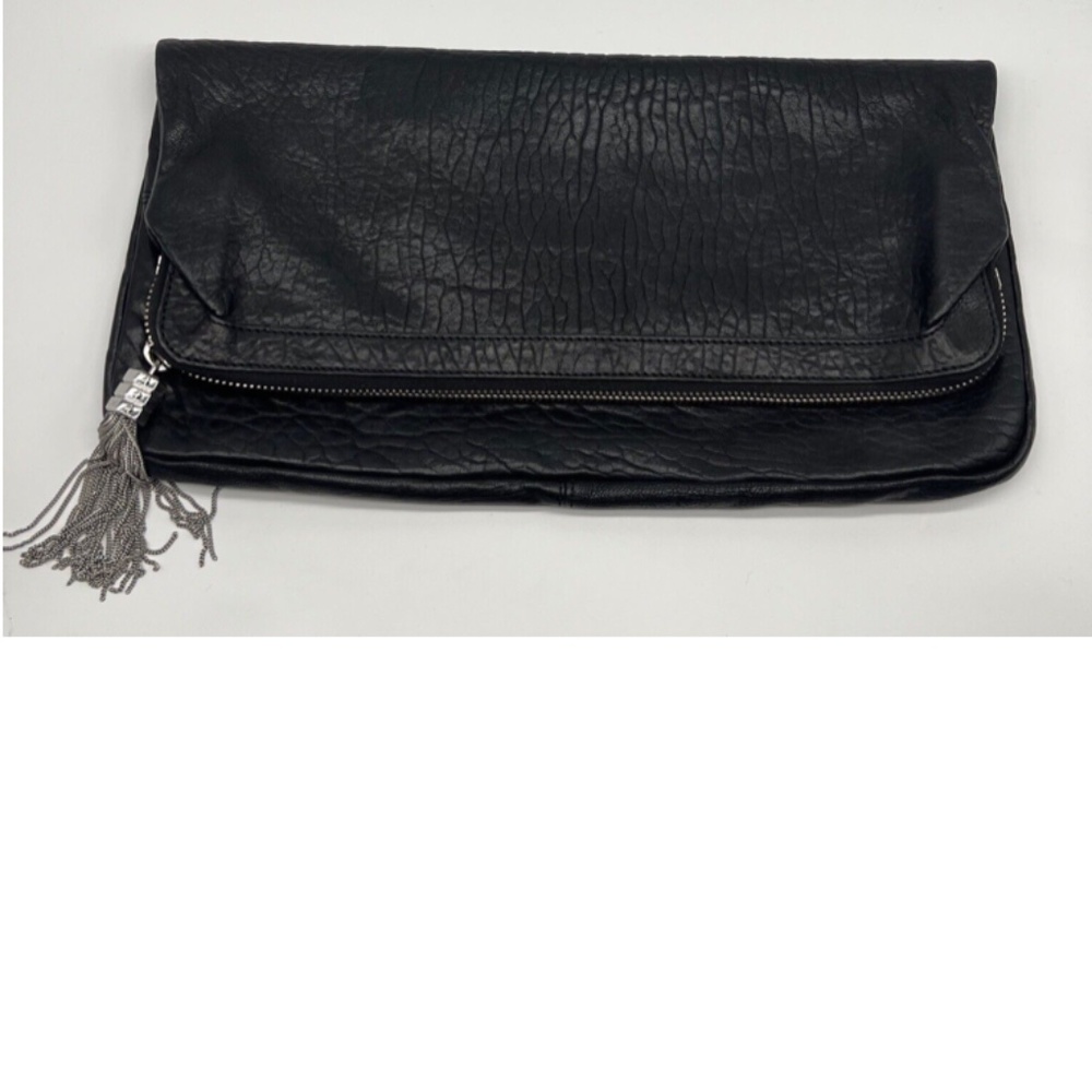 Monika Chiang Large Black Leather Clutch Bag